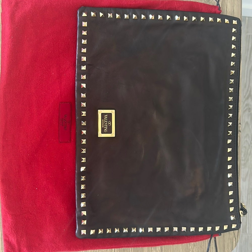 Valentino leather black stud clutch